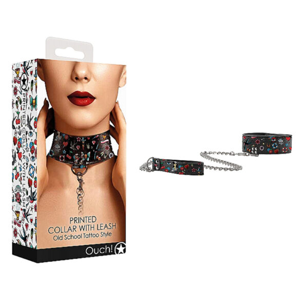Old School Printed Collar With Leash