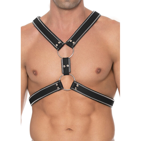 Premium Leather O Ring Zipper Harn S/M