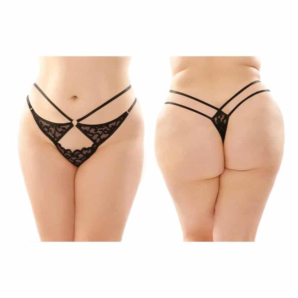 Jasmine Strappy Lace Thong 6pk Q/S Blk