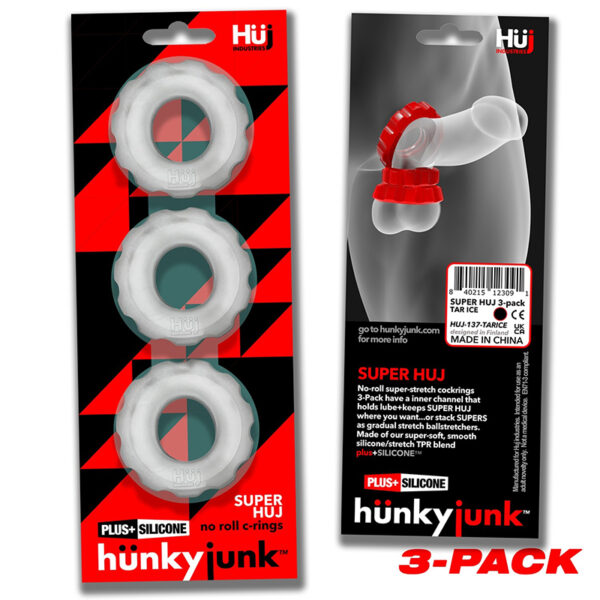 Hunkyjunk Super Huj 3pk Cockrings Clear