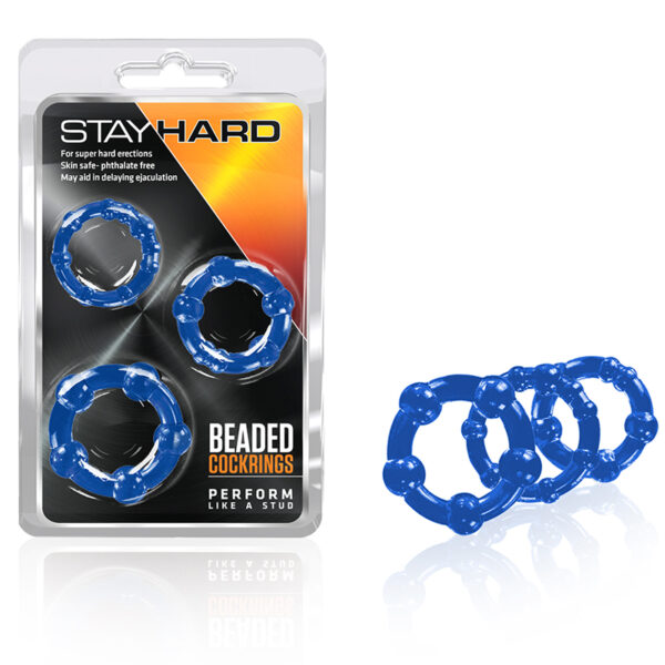 Stay Hard Beaded Cockrings 3pc Set Blue