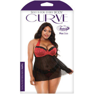 FL CurveSophia Babydoll&Pnty RedBlk 3X4X