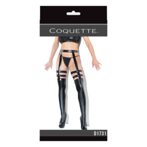 Coquette Wetlook Stockingw/Garter BlkOSQ